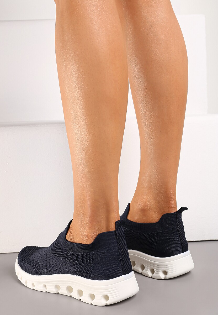 Granatowe Wsuwane Buty Sportowe z Elastyczną Cholewką do Kostki Asigruna