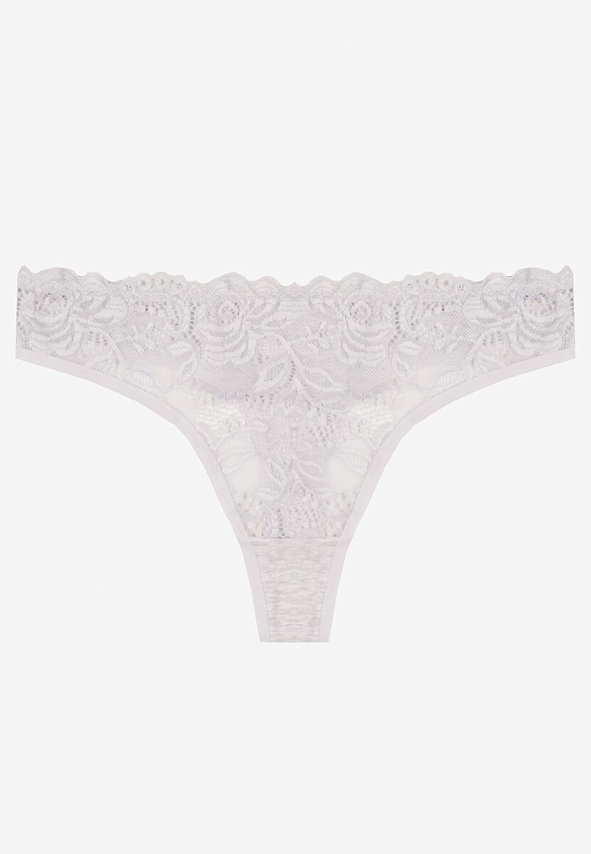 Jasnoszare Bawełniane Majtki Stringi z Koronką Ilwedana
