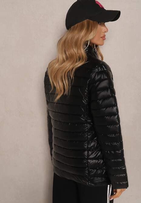 Czarna Pikowana Kurtka Zasuwana Blaia