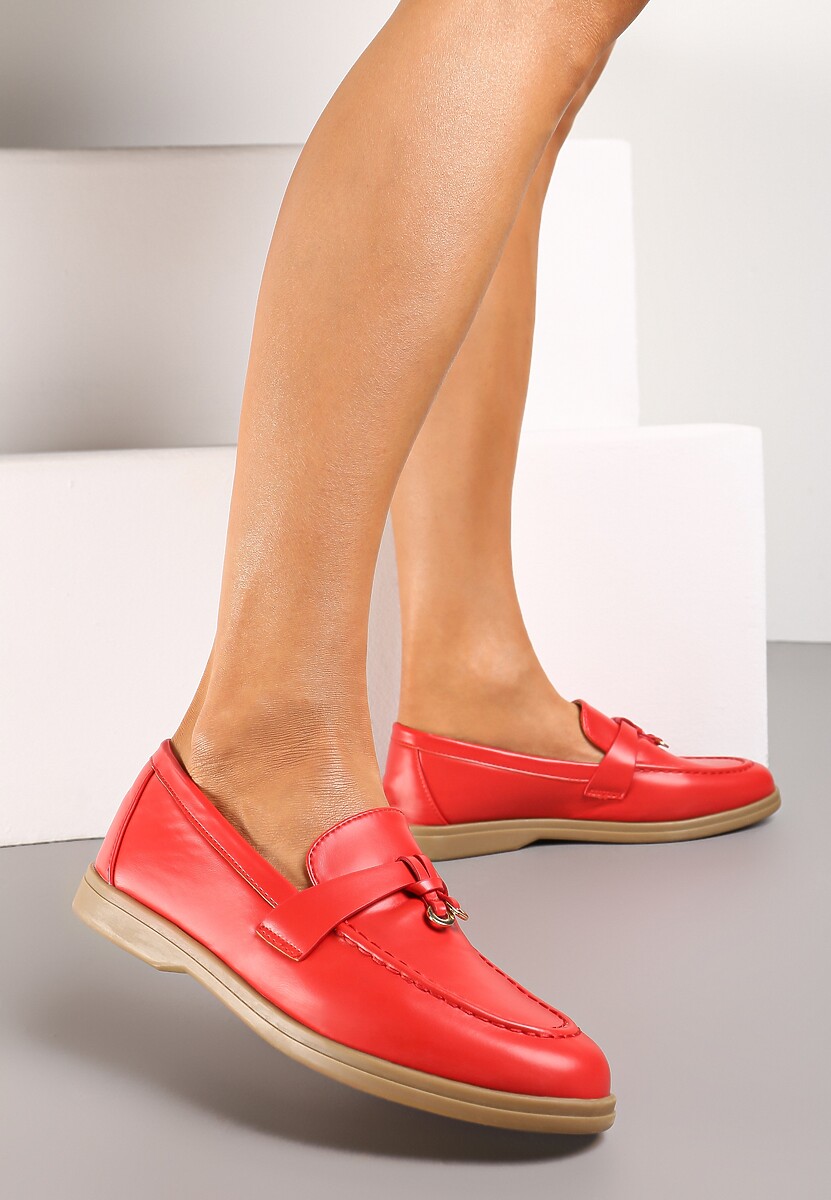 Różowe Mokasyny z Imitacji Skóry z Minimalistyczną Zawieszką Biaha