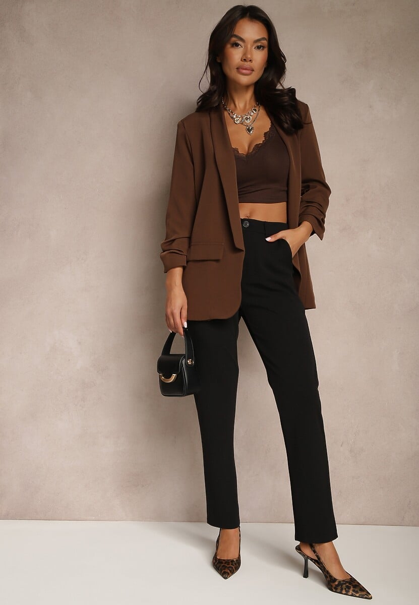 Czarne Spodnie z Wiskozą o Garniturowym Kroju High Waist Senaridra