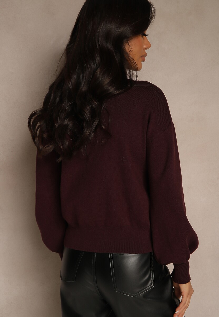 Bordowy Kardigan z Wiskozą Zdobiony Eleganckimi Napami i Bufiastymi Rękawami Acannte