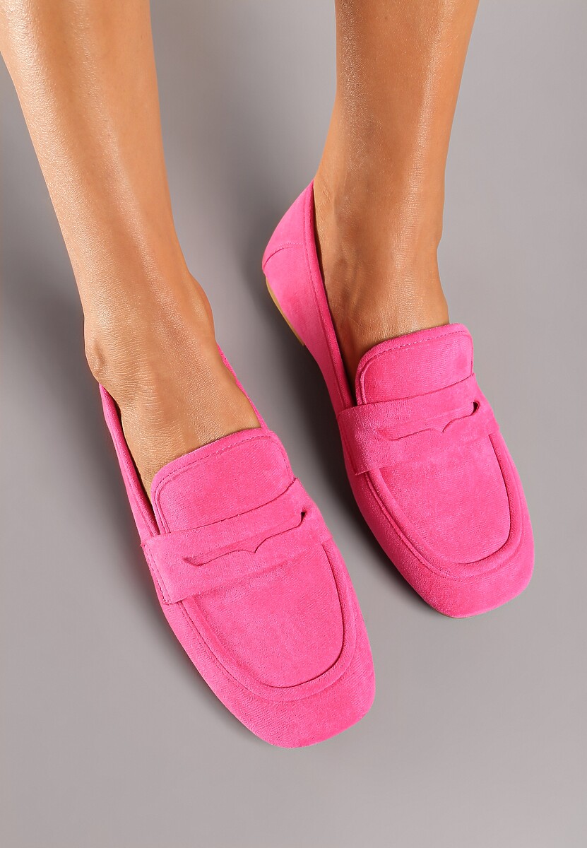 Fuksjowe Casualowe Wsuwane Mokasyny na Płaskiej Podeszwie z Ozdobnym Elementem na Przodzie Janesstia