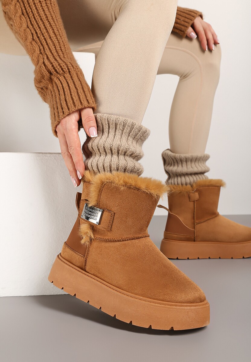 Brązowe Śniegowce na Platformie z Metaliczną Ozdobą Ennithiel