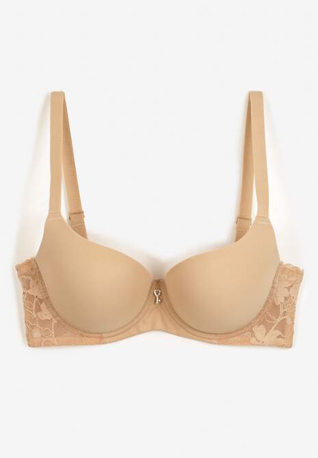 Beżowy Biustonosz o Klasycznym Kroju z Usztywnionymi Miseczkami Nansinae