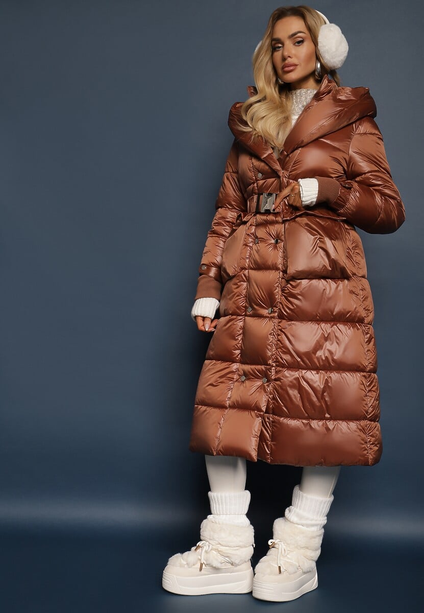 Brązowa Kurtka Pikowana Długa Dudlat