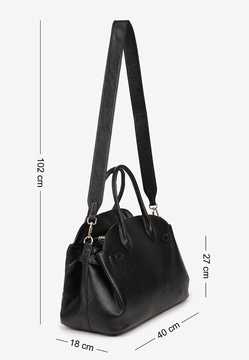 Czarna Torebka Shopperka na Ramię z Paskiem Arovire