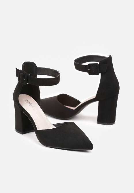 Czarne Czółenka Zapinane wokół Kostki z Ekozamszu na Słupku Xarfa