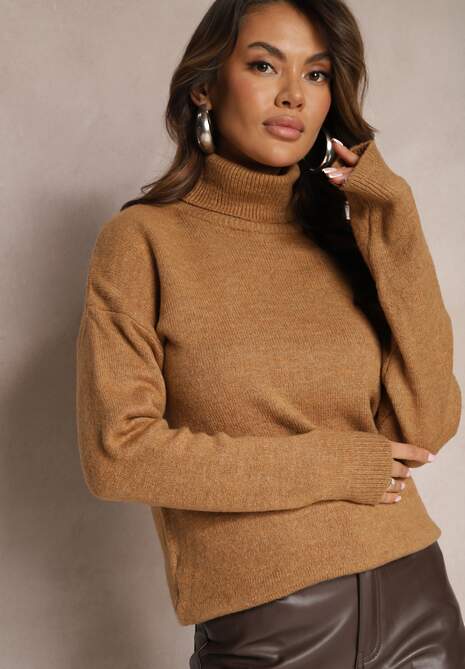 Brązowy Sweterkowy Golf ze Ściągaczami Bunara