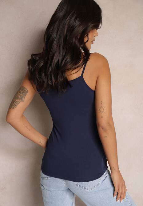 Granatowy Bawełniany Casualowy Top Floridi