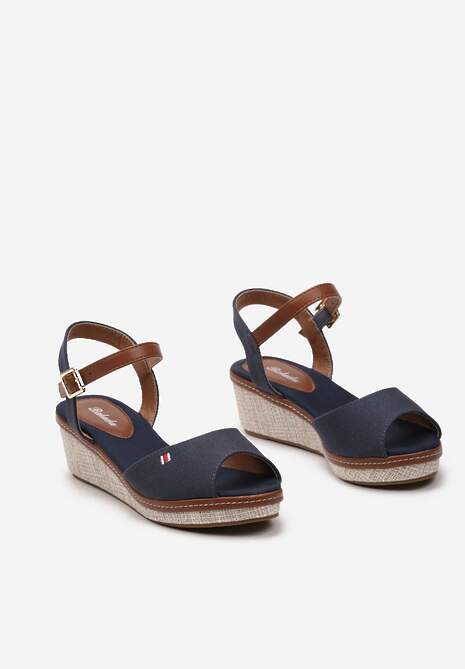 Granatowe Casualowe Sandały Espadryle na Koturnie z Plecionką Zapinane Wokół Kostki Persephia