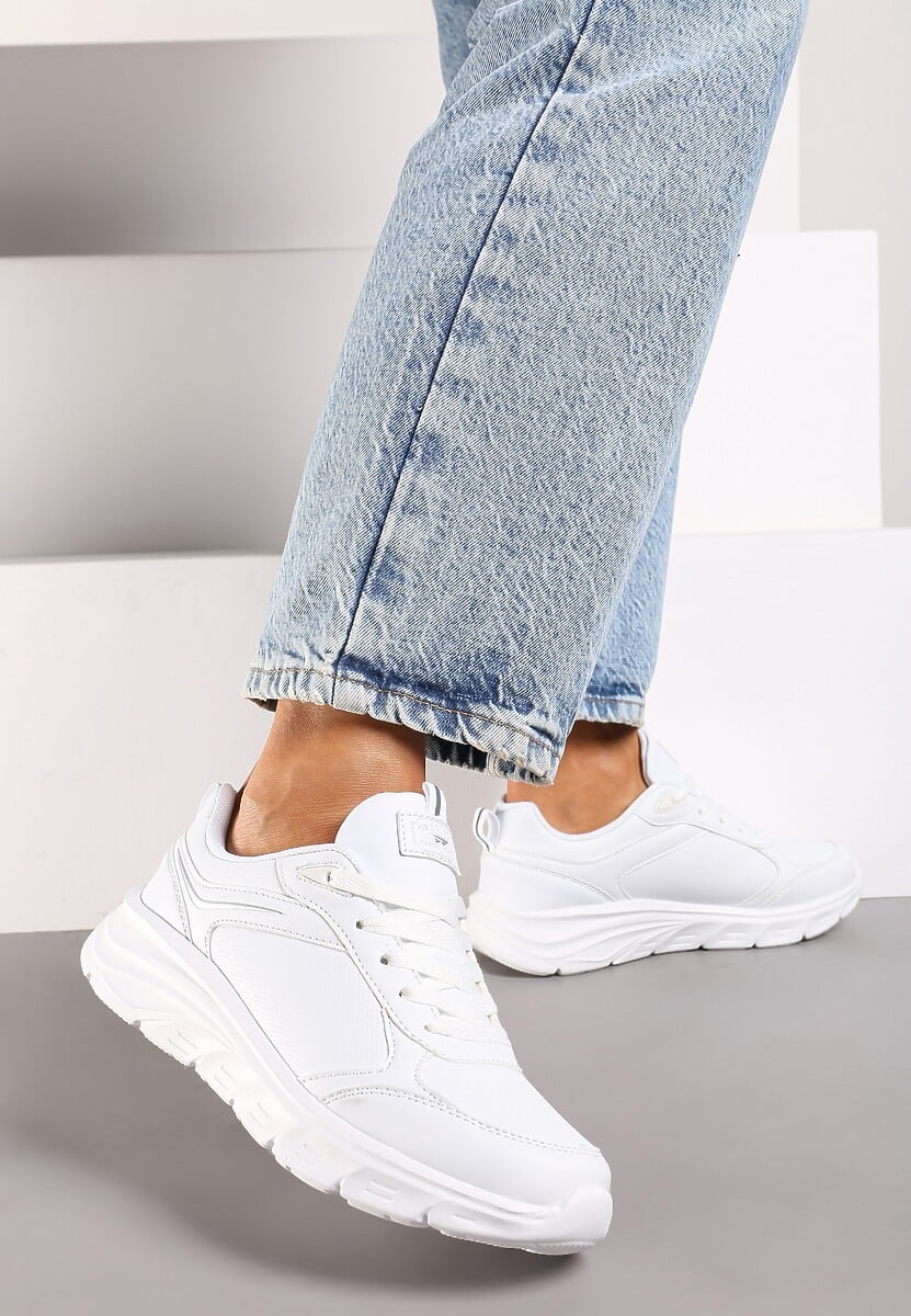 Białe Casualowe Buty Sportowe Sneakersy na Płaskiej Tłoczonej Podeszwie Velanitta