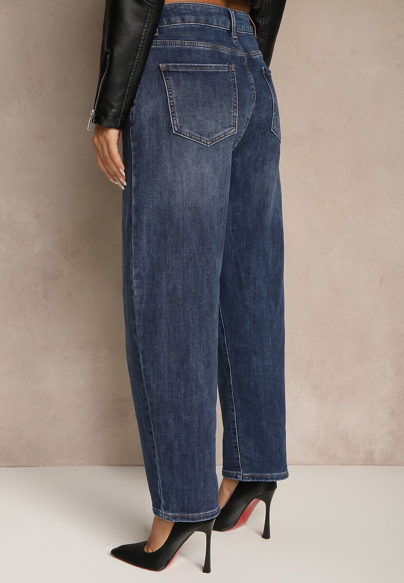 Niebieskie Bawełniane Jeansy Mom Fit z Wysokim Stanem Nelinela