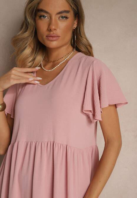 Różowa Rozkloszowana Sukienka z Wiskozą w Casualowym Stylu Filarenna