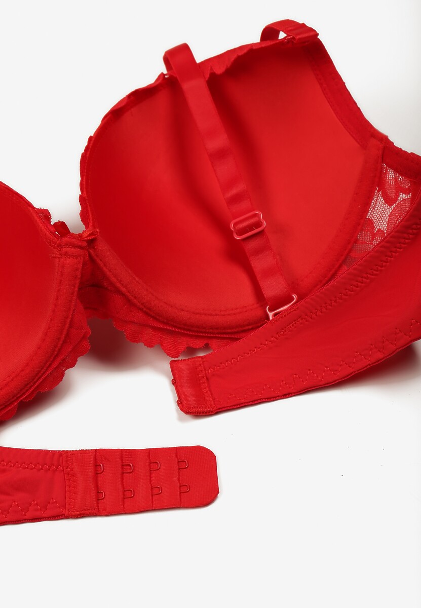 Czerwony Koronkowy Biustonosz z Sercem z Cyrkonii i Koronką Nelanisea