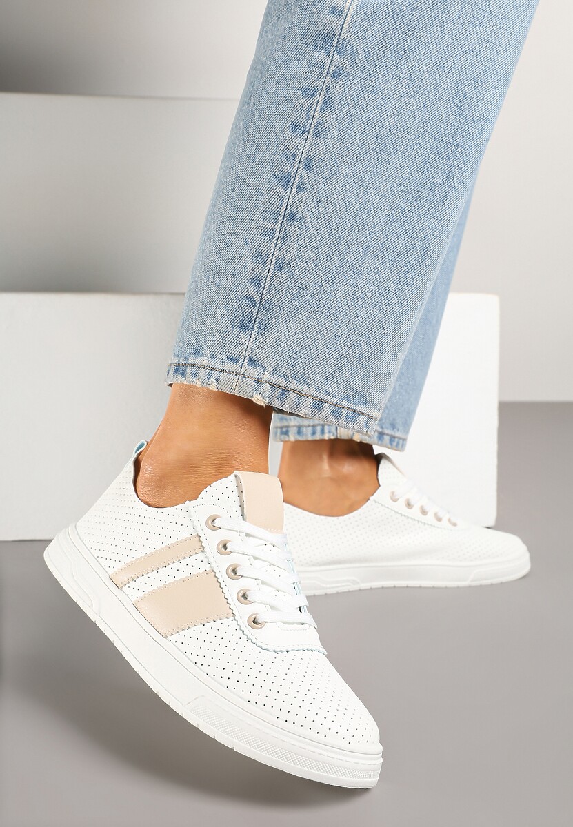 Czarno-Białe Tenisówki Ozdobione Paskami Meloti