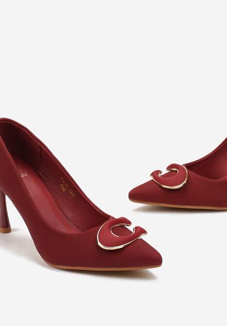 Bordowe Prążkowane Szpilki z Imitacji Skóry z Ozdobnym Detalem Imessa