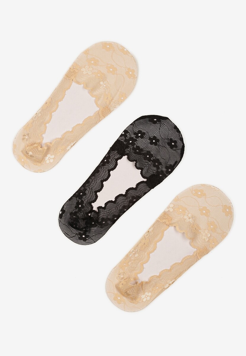 Czarno-Beżowe Skarpety z Koronki Typu Baletki 3-Pack Lilisea