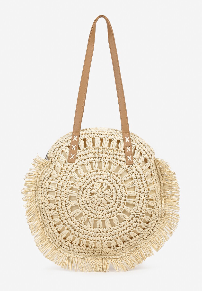Jasnobeżowa Torebka z Plecionki o Okrągłym Kształcie Boho Tarantelia