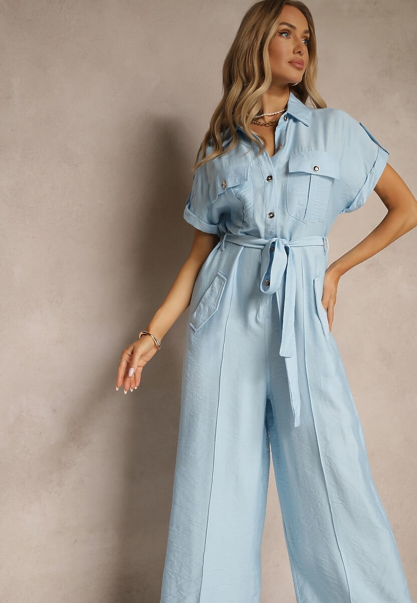 Niebieski Kombinezon Ozdobiony Kieszeniami i Paskiem Wilsedi