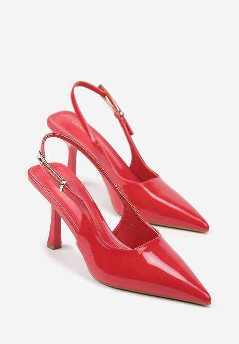 Czerwone Sandały Lakierowane na Szpilce Vices Typu Slingback Tilazea