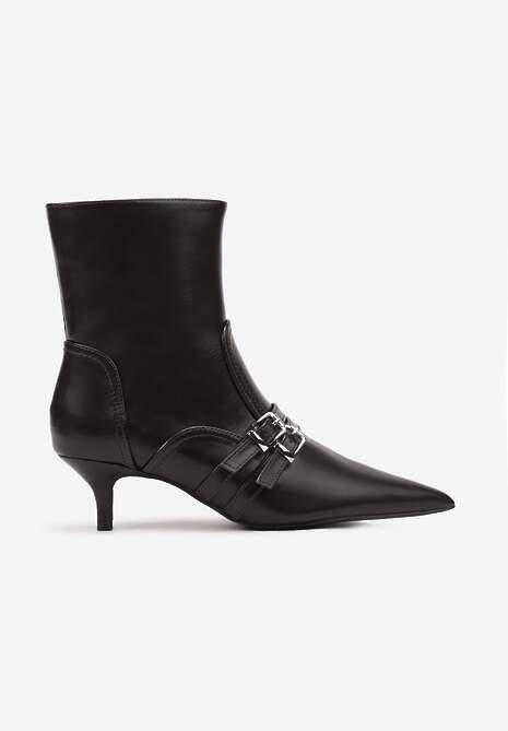 Brązowe Botki z Ozdobnymi Klamrami na Paskach i Obcasie Stiletto Liatria