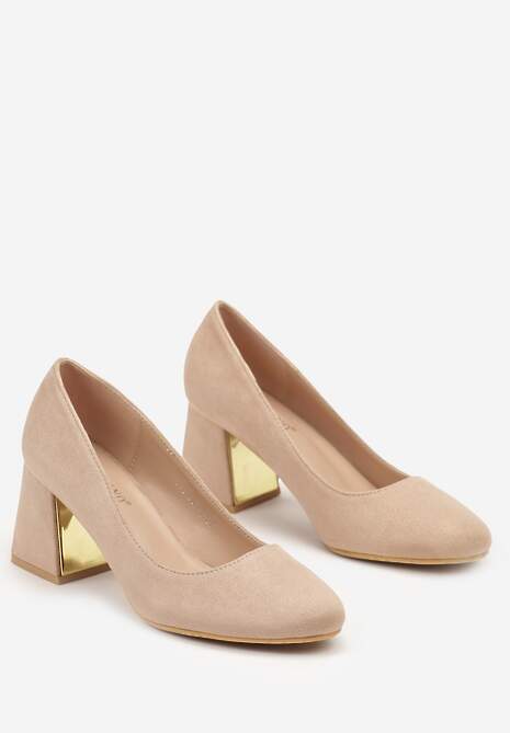 Ciemnobeżowe Casualowe Czółenka na Metalicznym Słupku Callamla