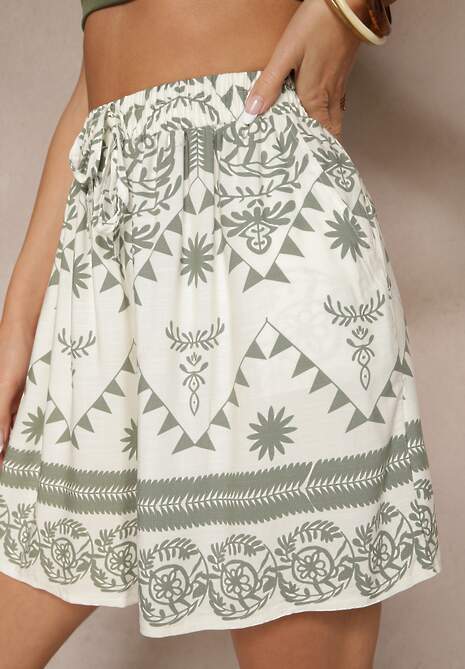 Ciemnozielone Szorty High Waist z Abstrakcyjnym Wzorem Filasena