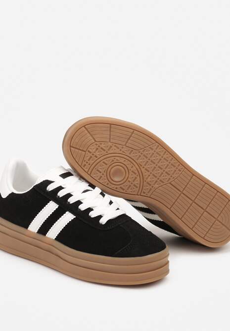 Czarne Klasyczne Sneakersy na Niewysokiej Platformie Terilee