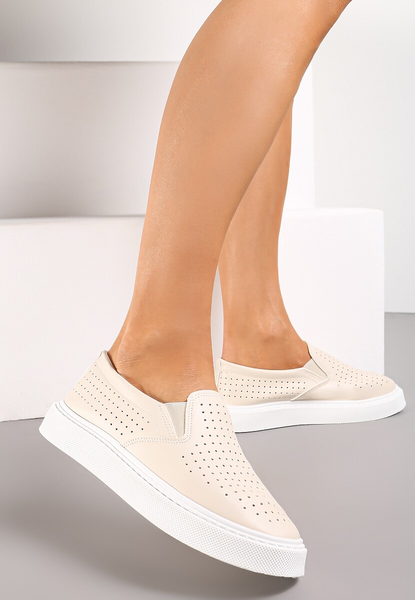 Beżowe Ażurowe Tenisówki Wsuwane na Platformie Biafa