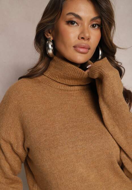 Brązowy Sweterkowy Golf ze Ściągaczami Bunara