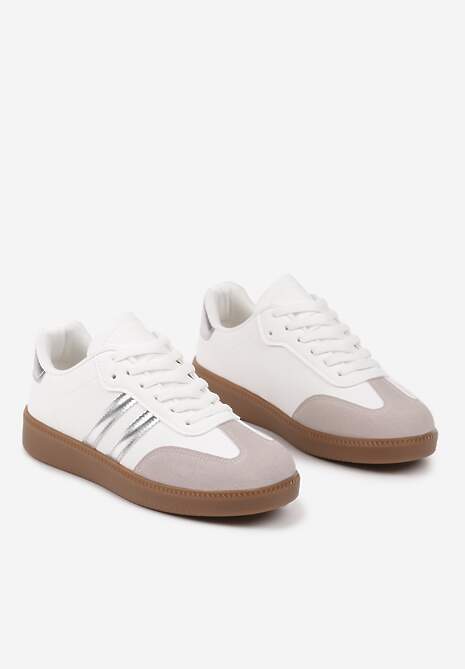 Srebrne Sneakersy na Płaskiej Podeszwie z Geometrycznym Zdobieniem Irinis