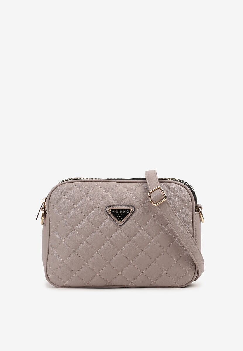 Szara Pikowana Torebka Ozdobiona Aplikacją i Paskiem z Regulacją Polila