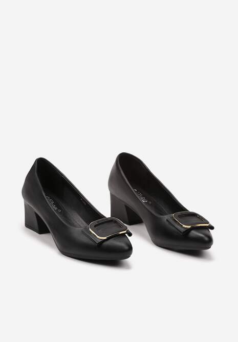 Czarne Czółenka na Niewysokim Słupku z Klamrą na Nosku Ealoella