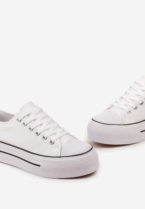 Białe Klasyczne Trampki przed Kostkę na Grubej Podeszwie Lindeheta