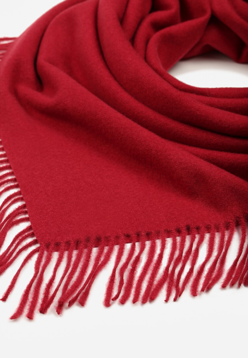 Bordowy Bawełniano-Wiskozowy Szalik w Kształcie Trójkąta z Frędzlami Vetisara