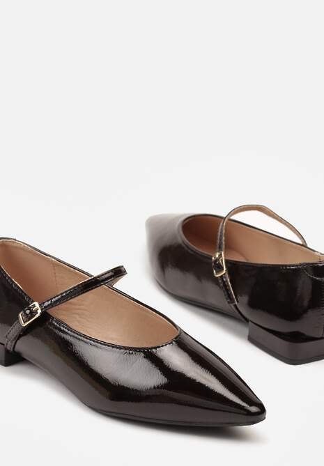 Brązowe Balerinki Mary Jane Vices z Geometrycznym Obcasem i Skórzaną Wkładką Vermene