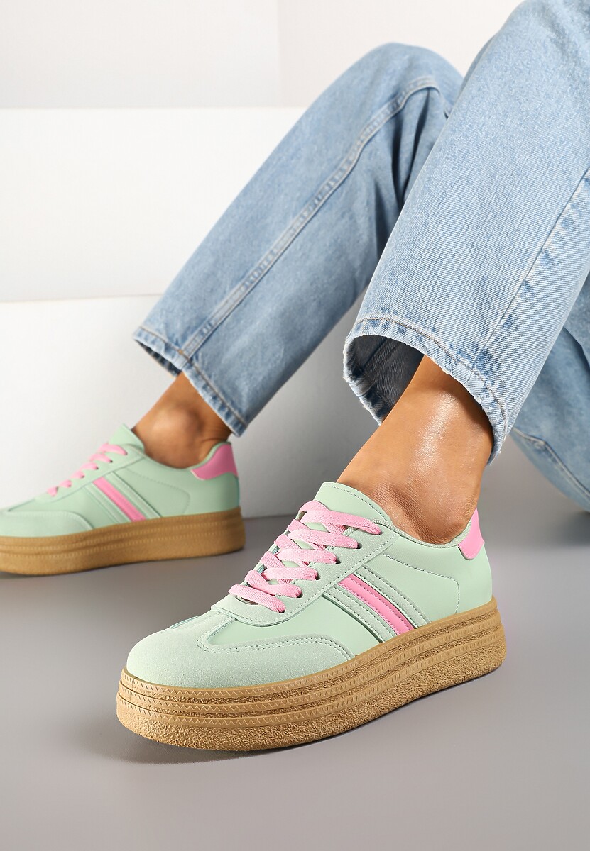 Beżowo-Czarne Sneakersy Kultowe Tenisówki na Grubej Podeszwie Ozdobione Wzorem w Panterkę Gonelis