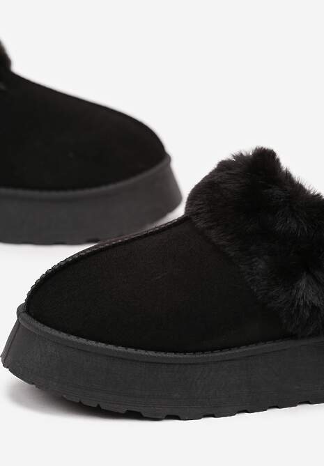 Czarne Śniegowce na Platformie Ozdobione Futerkiem i Paskiem na Pięcie Inarine