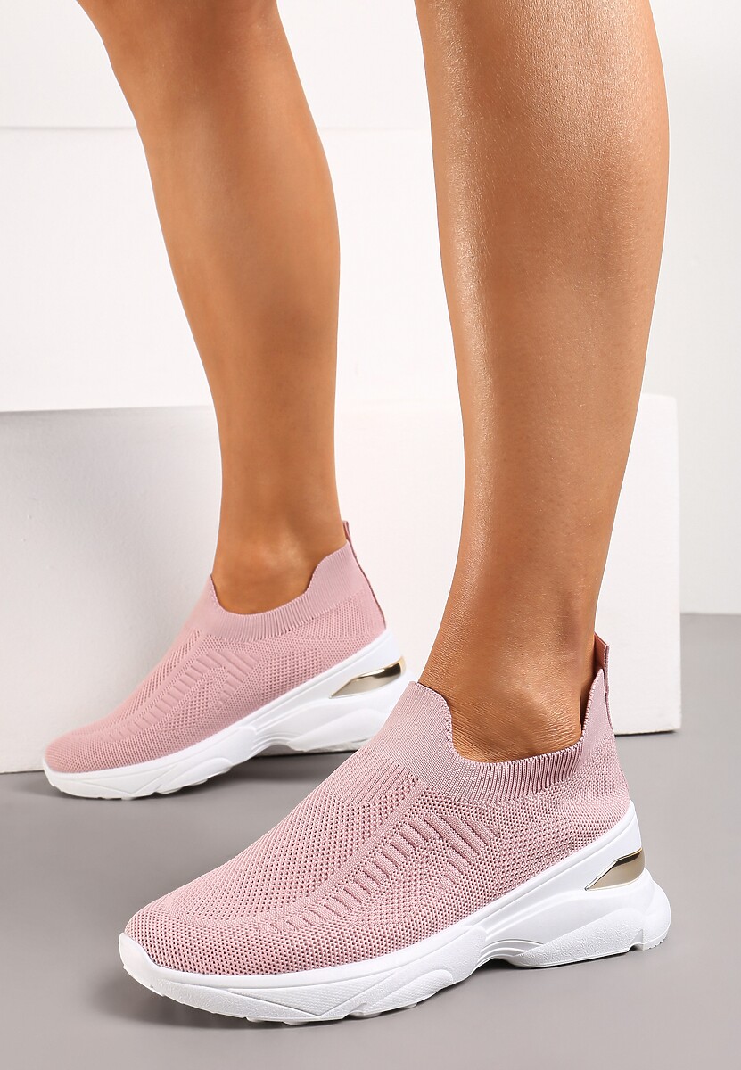 Różowe Wsuwane Buty Sportowe ze Skarpetkową Cholewką na Ozdobnej Podeszwie Wylla