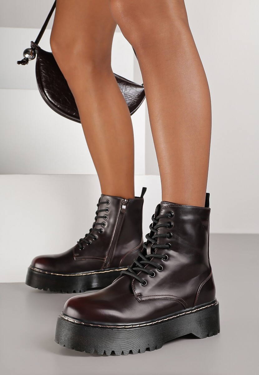 Bordowe Botki na Platformie w Stylu Workerów Marixana