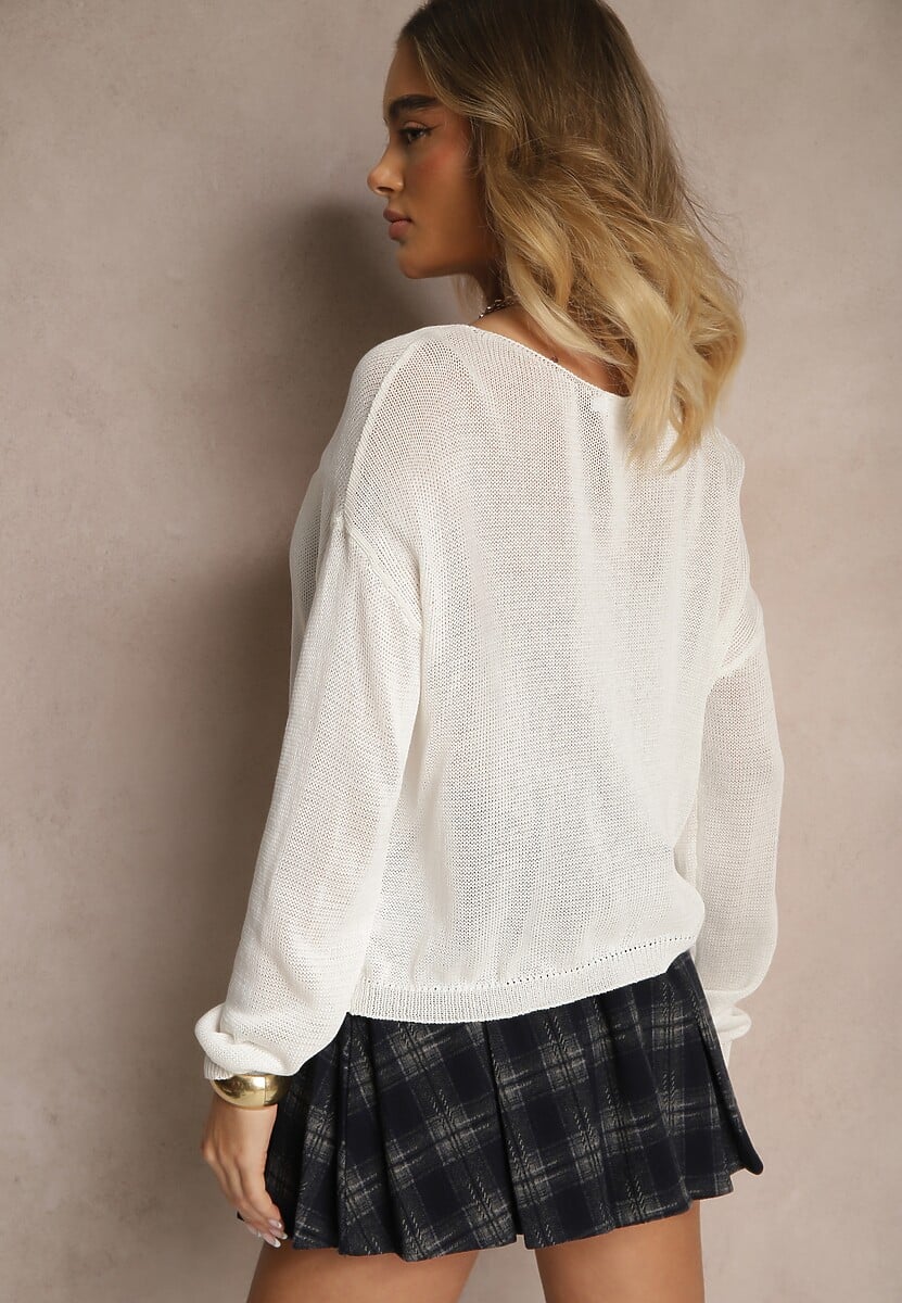 Jasnobeżowy Sweter Ażurowy z Wiskozy Sanarela