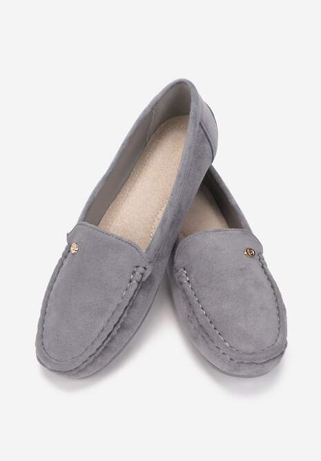 Szare Mokasyny ze Skórzaną Wkładką i Przeszyciami Yaritza
