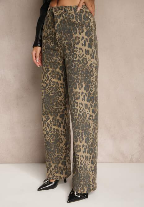 Panterkowe Jeansy High Waist o Szerokim Kroju Quelire