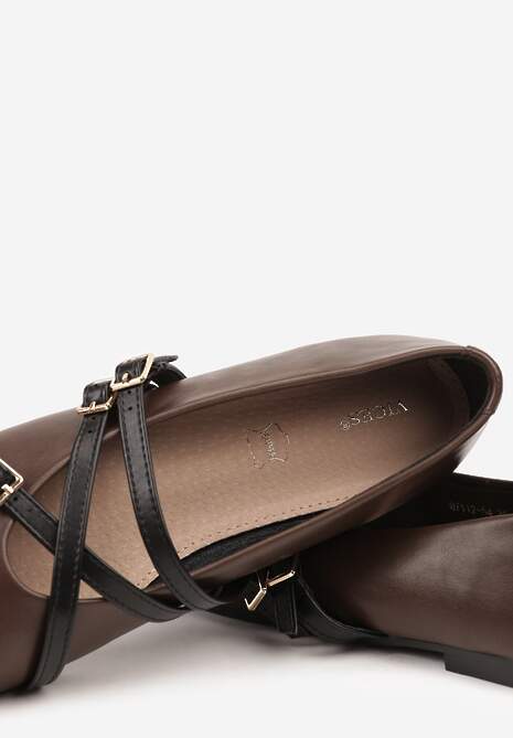 Brązowe Balerinki Vices Mary Jane z Wkładką ze Skóry Naturalnej Rilomia