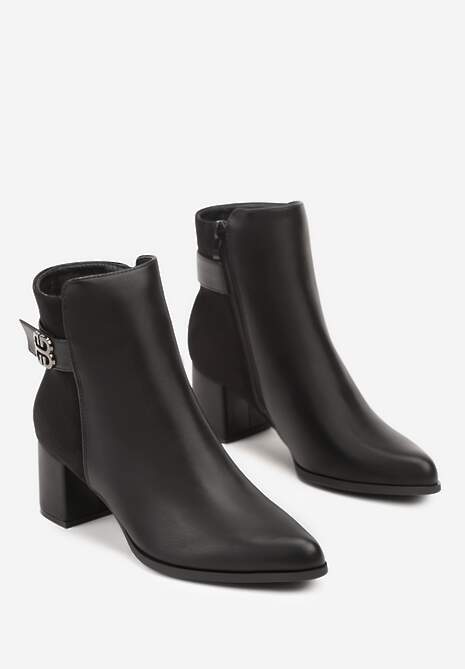 Czarne Botki na Słupku Ozdobione Metaliczną Aplikacją Nalluvia