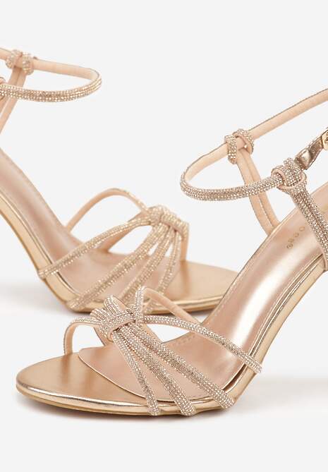 Szampańskie Sandały na Szpilce z Przeplatanymi Paskami z Cyrkoniami Lunafera