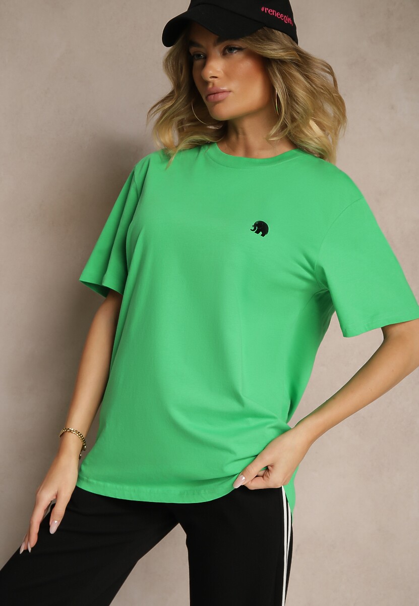 Zielona Bawełniana Koszulka T-shirt z Małym Słonikiem Laniriel