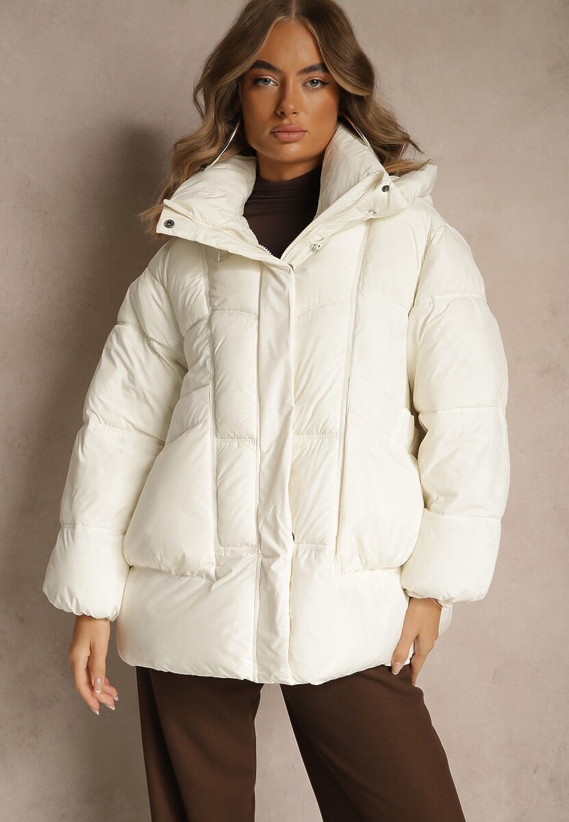 Bordowa Kurtka Oversize z Pikowanymi Przeszyciami i Kapturem Galeana