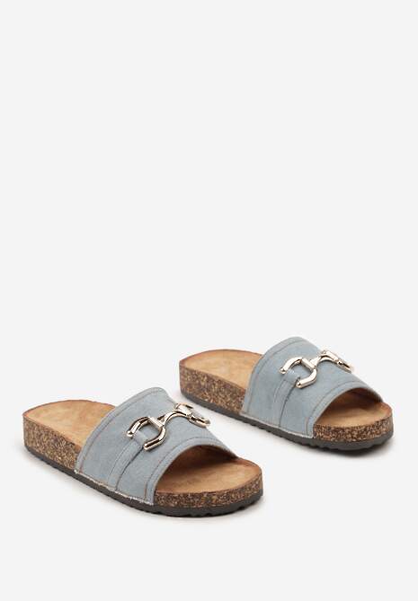 Jasnoniebieskie Korkowe Klapki z Metolową Aplikacją w stylu Mokasynów Xuria